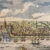 Gravure ancienne , vue du port de Newcastle début XX siècle
