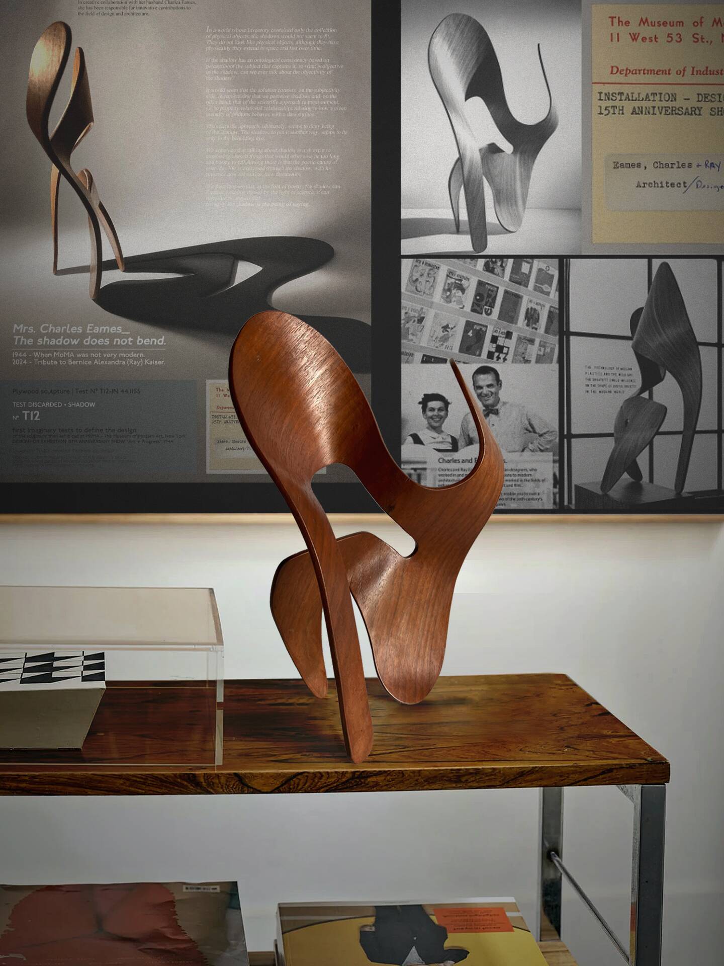 Mrs. Charles Eames_ The shadow does not bend, walnut plywood sculpture