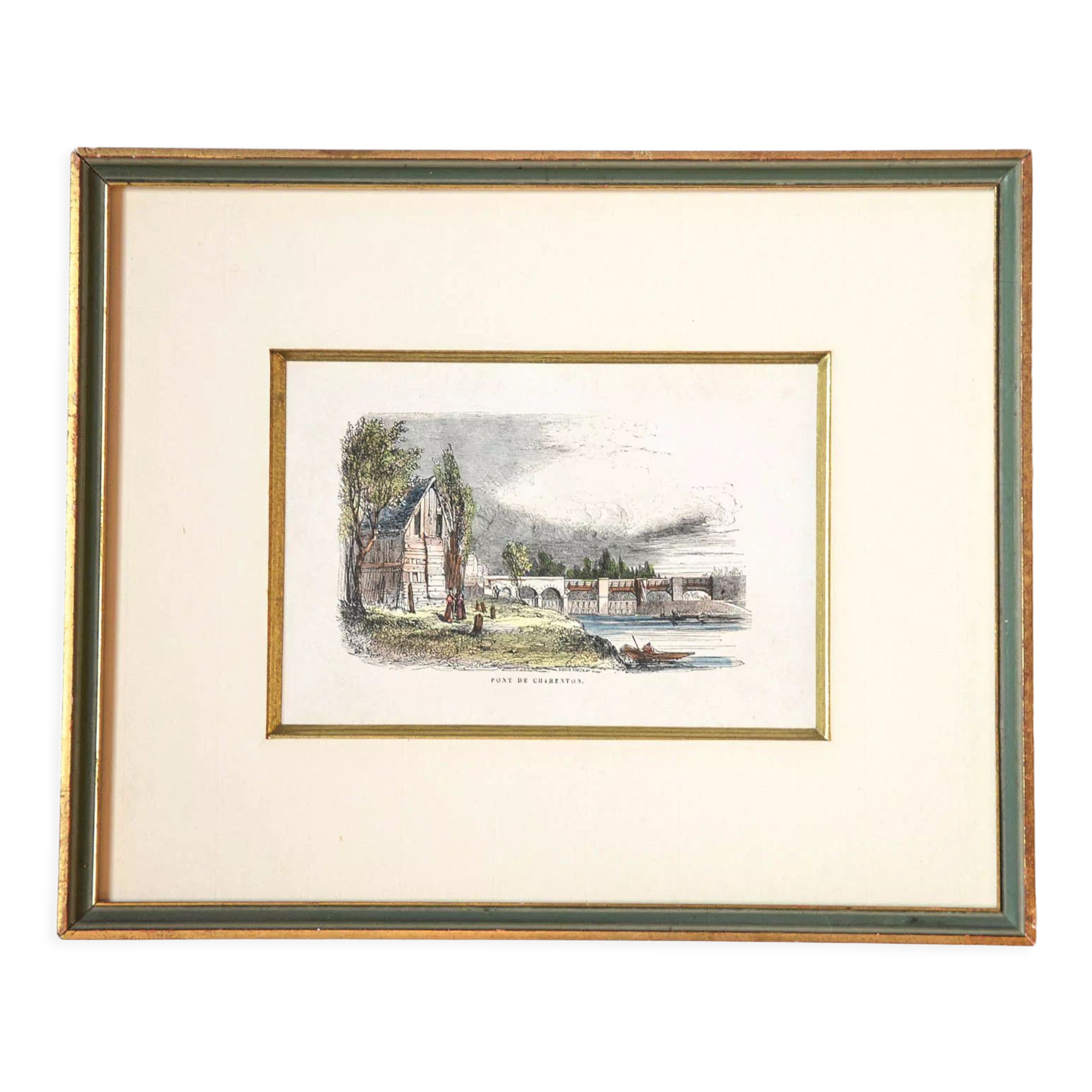 Print with old frame green and gilded