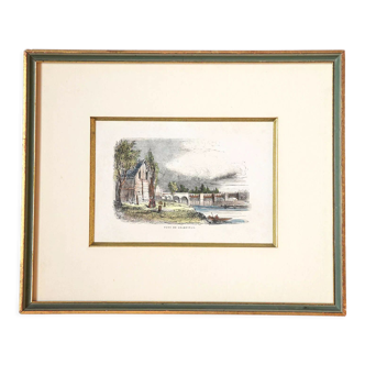 Print with old frame green and gilded