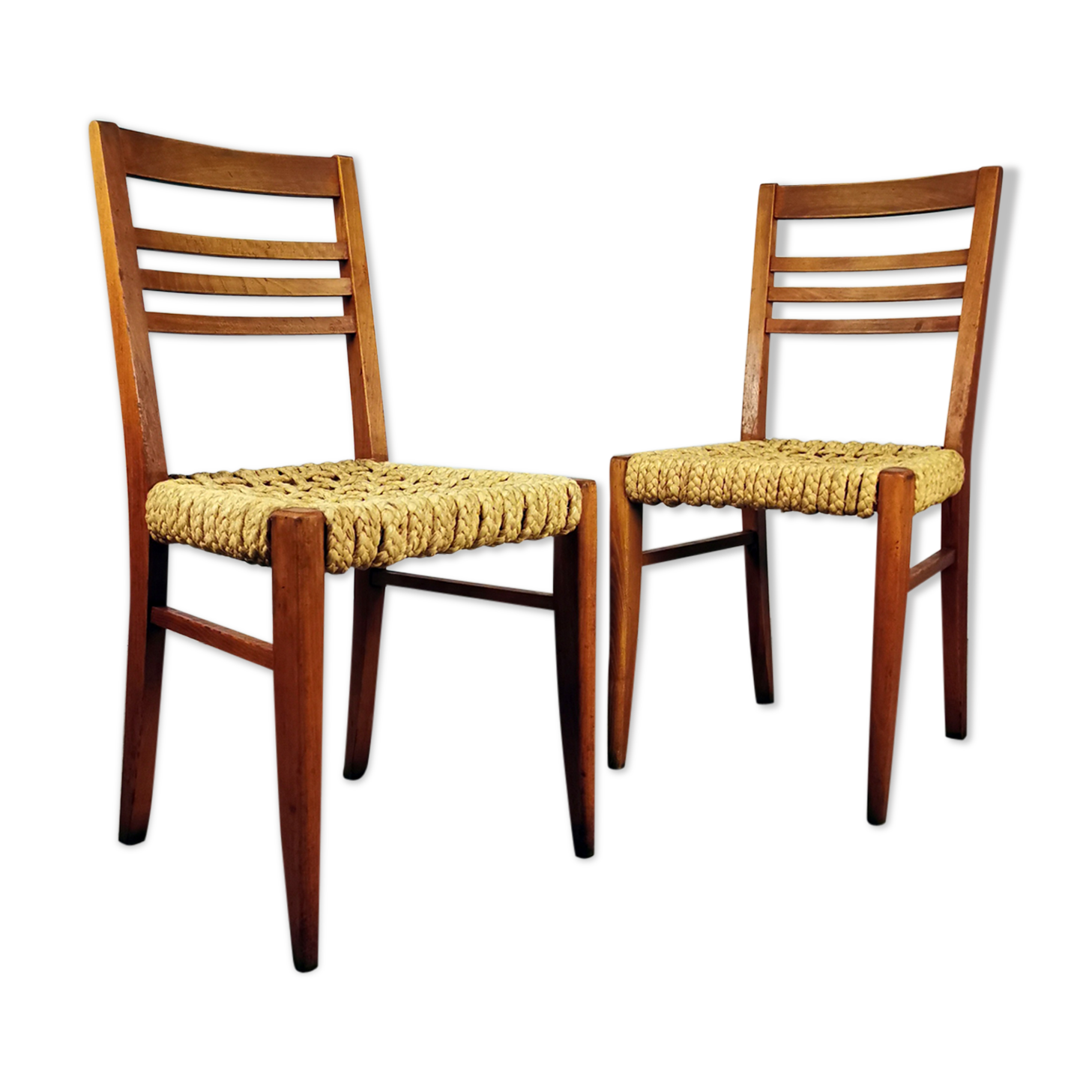 Paire de chaises bois et corde Audoux Minnet, 1950
