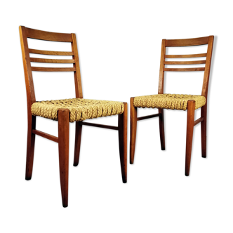 Pair of wooden chairs and rope Audoux & Minnet, 1950