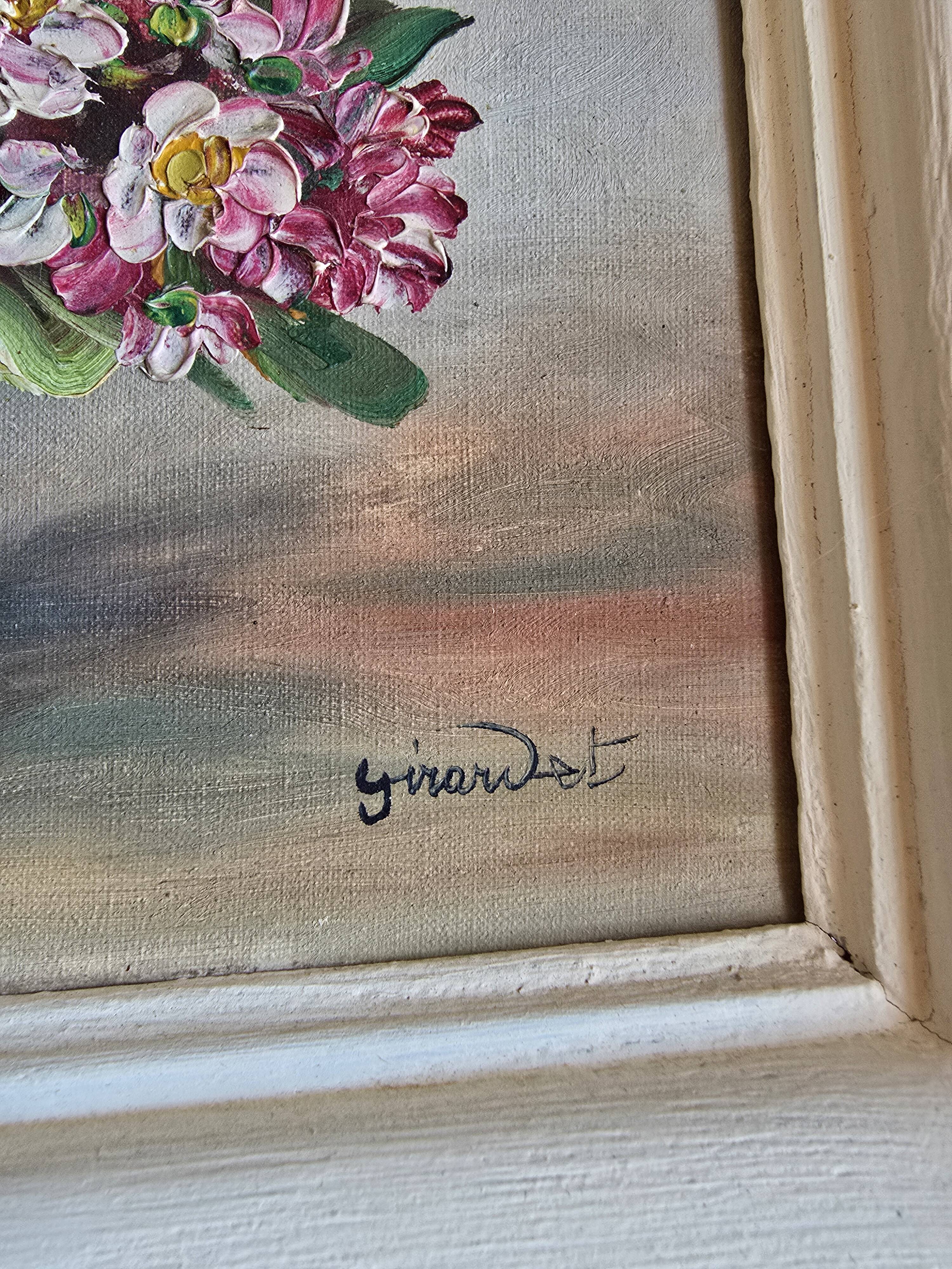Tableau vintage bouquet de fleurs signé Girardot