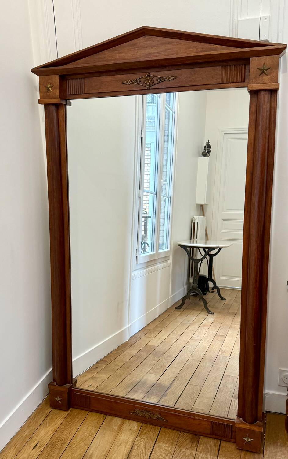 Large antique mirror in solid wood and bronze – Empire style