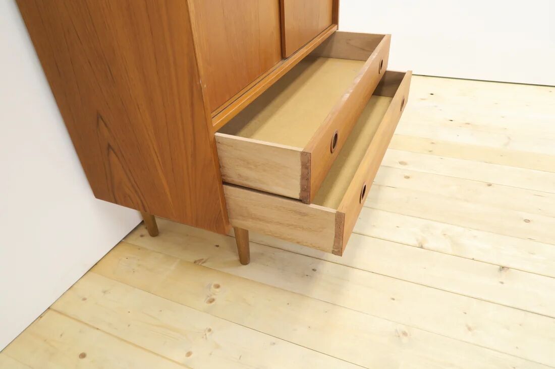 High teak cabinet with sliding doors, 1960s