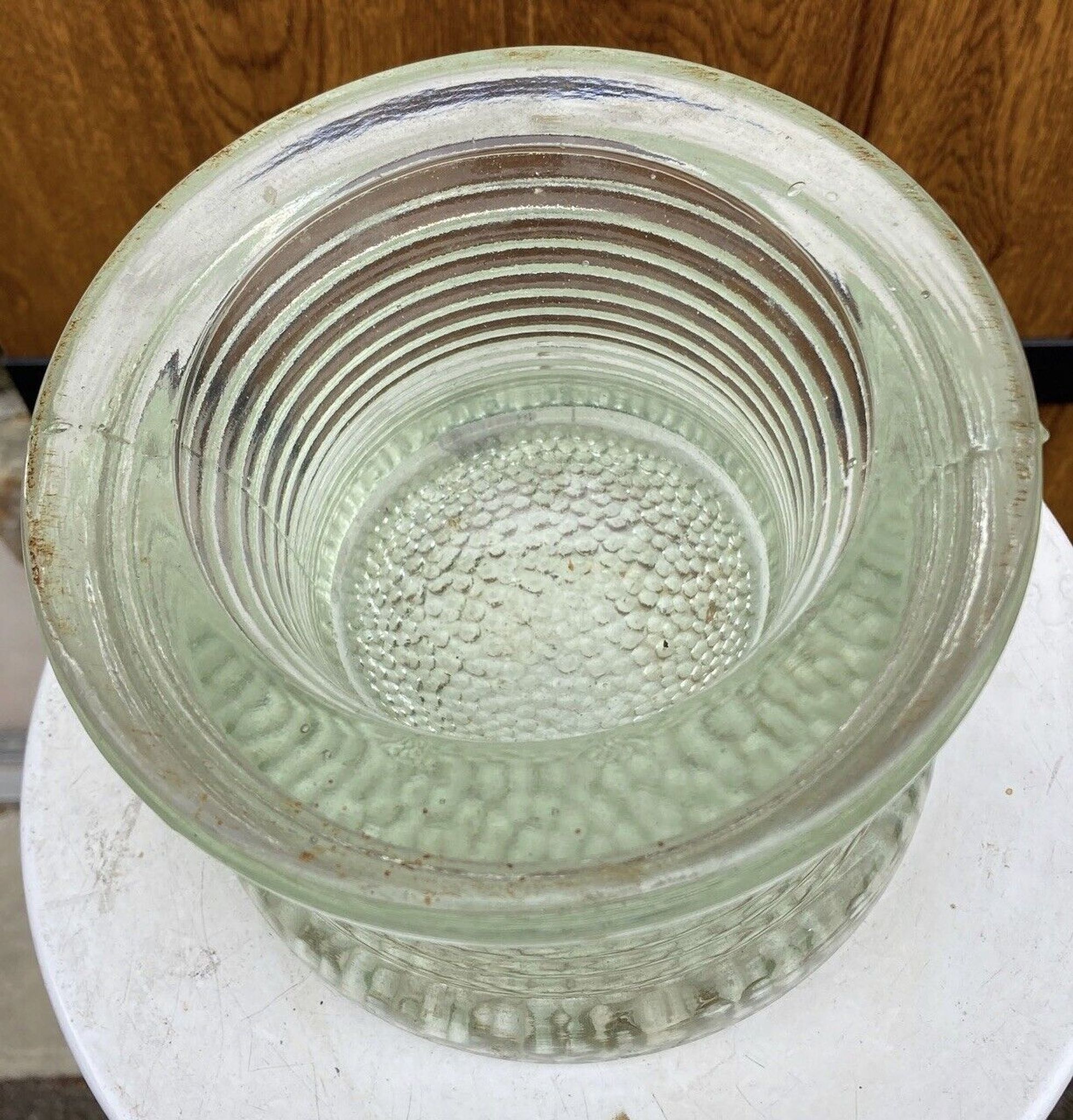 Vacuum pocket container art deco modernist glass, crystal stamp to decipher