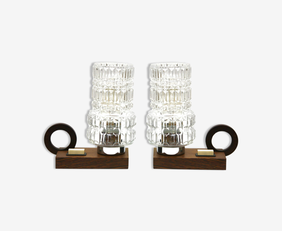 Set de 2 lampe de bureau vintage en bois wengé 1960s