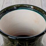 Sgraffito Scraffito enameled ceramic vase in green and orange colors - Year 1950
