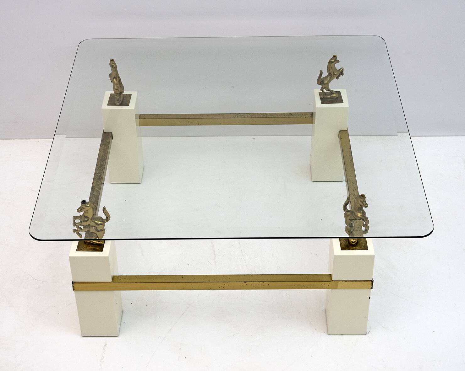 Maison Charles Mid-Century Modern Brass Horsed French Coffee Table, 1970s