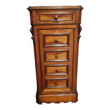 Cherry nightstand with pink marble.