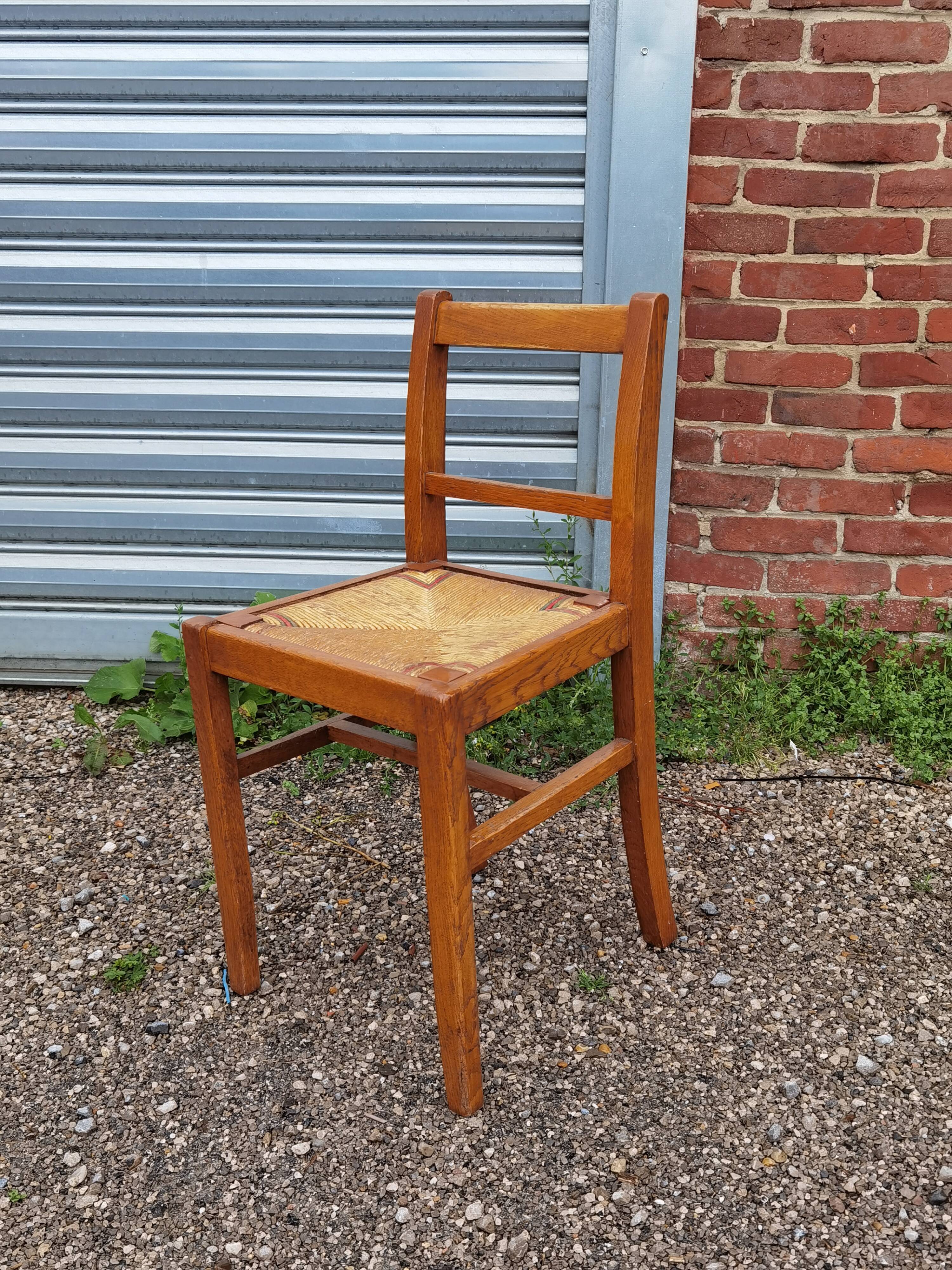 Lot de 8 chaises Reconstruction 1950 Chêne et paille