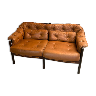 2 seat sofa in tanned leather by Arne Norell for Coja