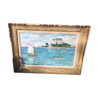 Framed oil painting on canvas seascape