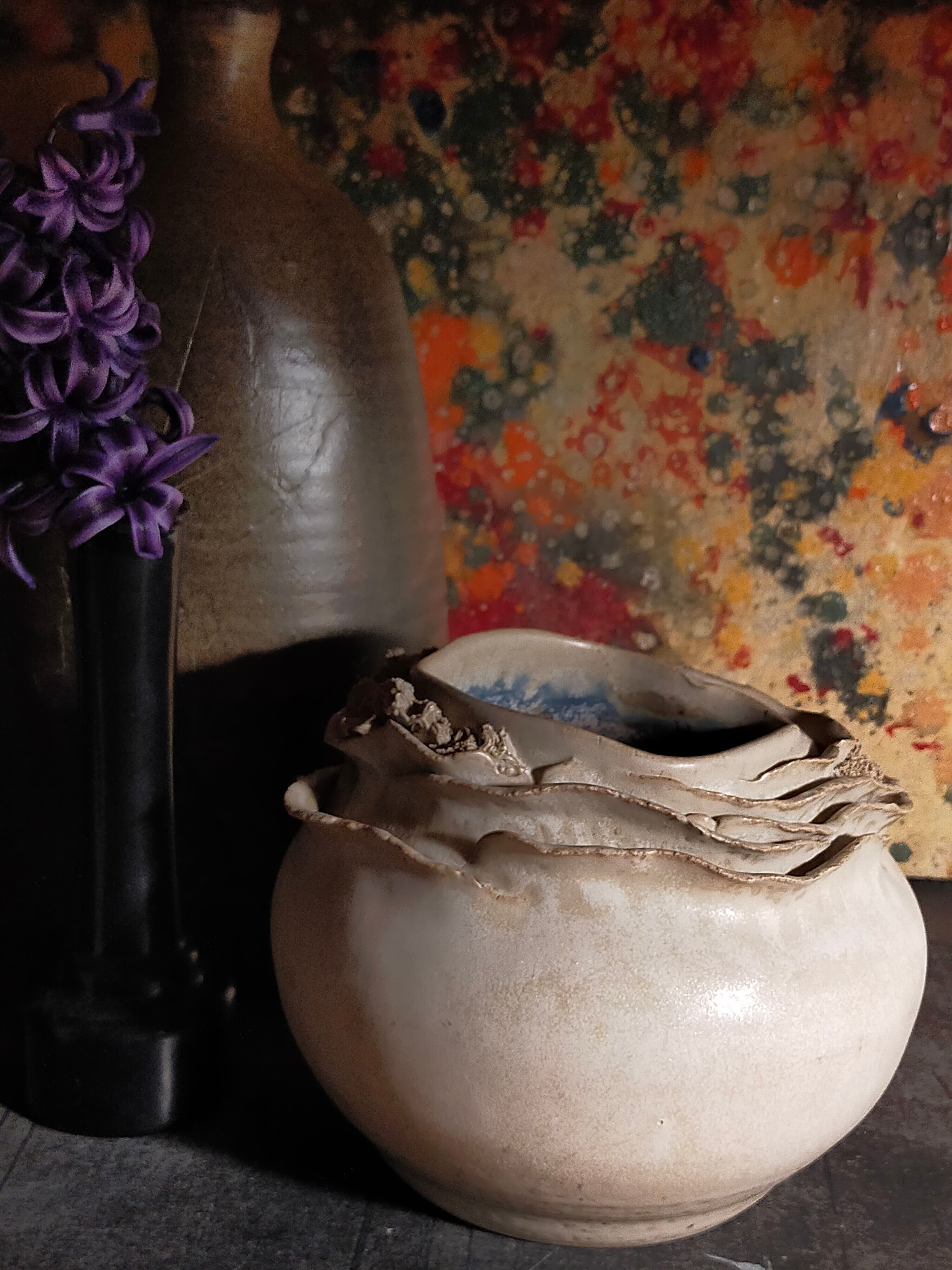 Potter's ball vase "like a flower" vintage glazed ceramic