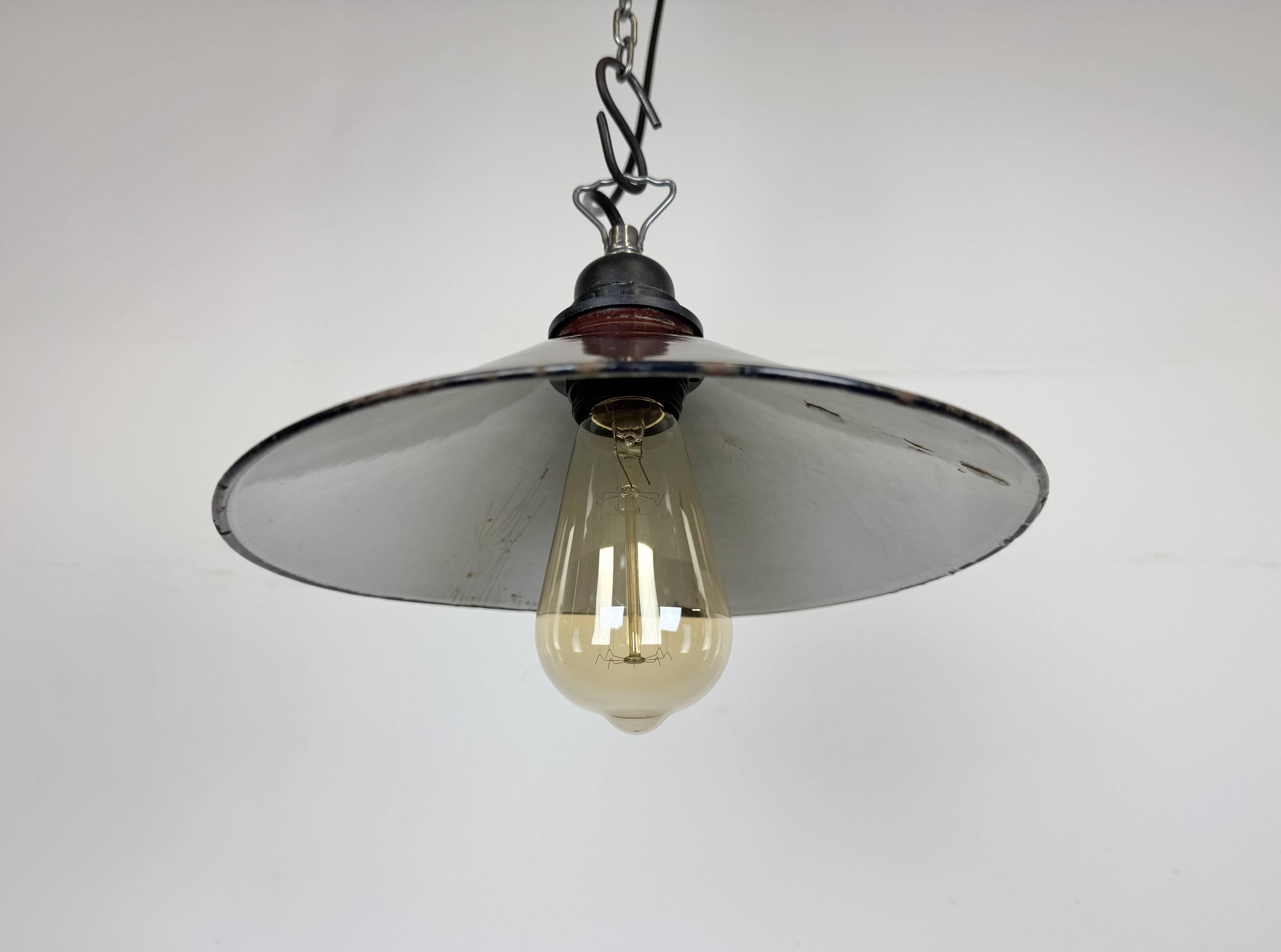 Industrial Dark Red Enamel Factory Pendant Lamp, 1960s