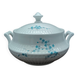 White porcelain soup tureen FD Chauvigny France, forget-me-not motif