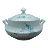 Soupière en porcelaine blanche FD Chauvigny France, motif Myosotis