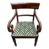 English Regency office chair in curved wood and green velvet