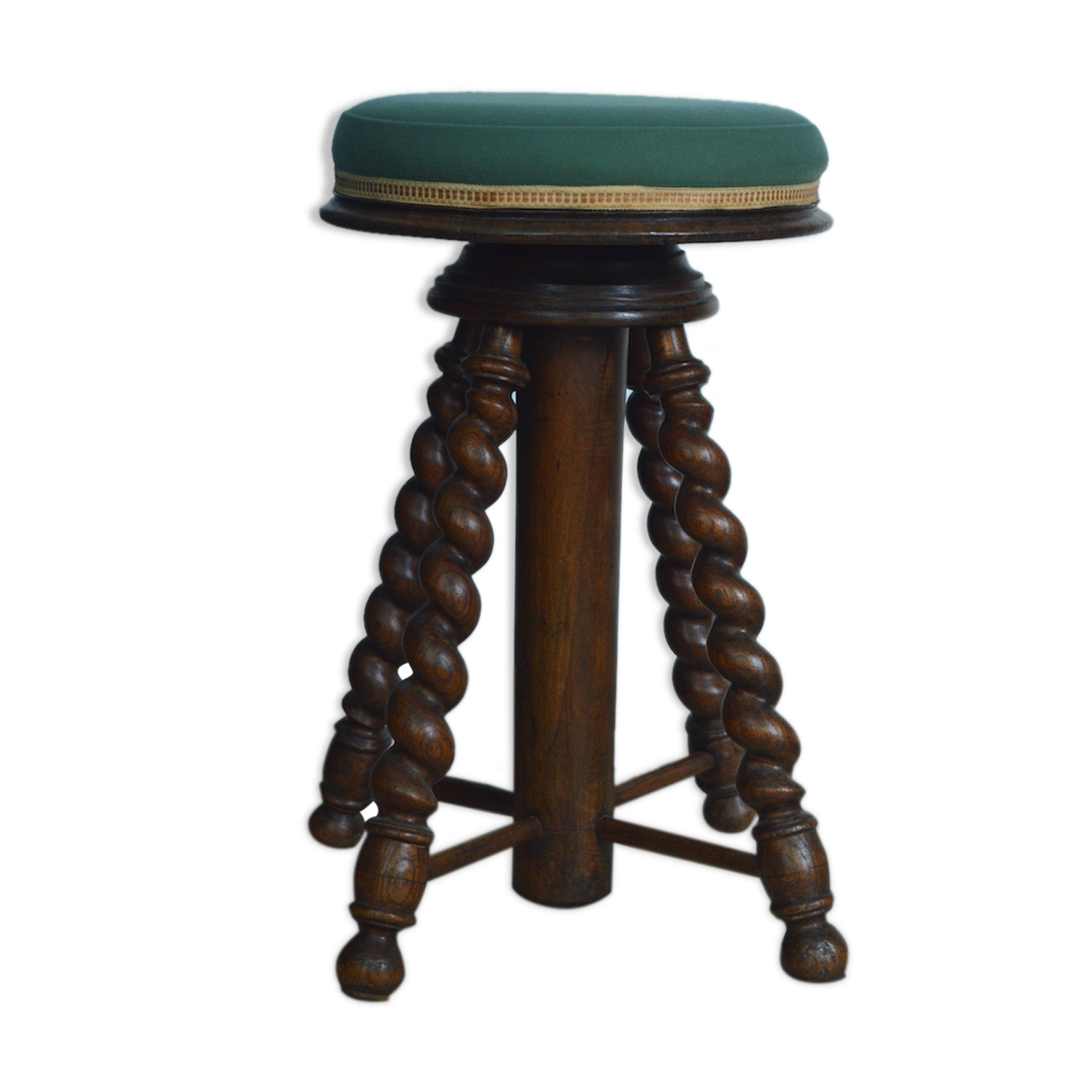 Antique piano stool with adjustable screws and turned wooden legs