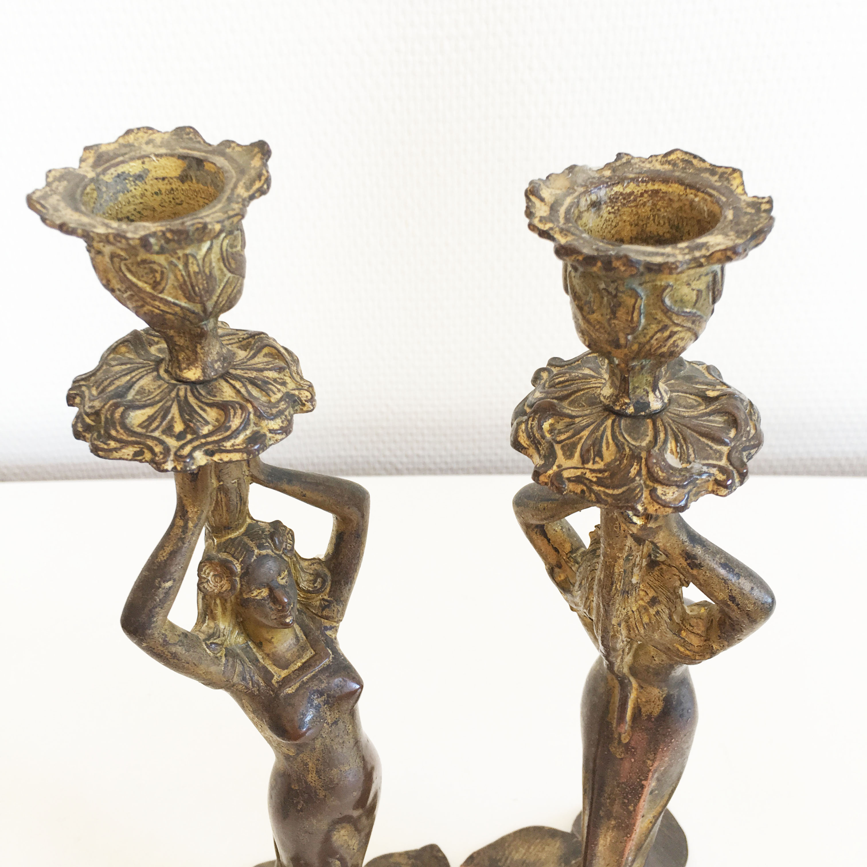 Pair of antique Mermaid candlesticks Art Nouveau