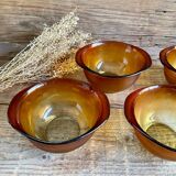 4 amber glass ear bowls
