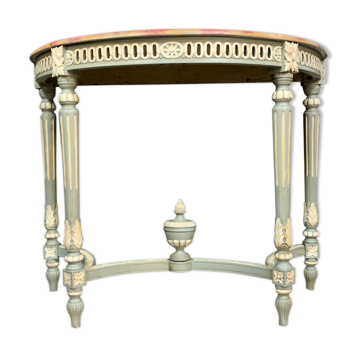 Console half moon Louis XVI in Wood laqué and rechampi work Provençal around 1900