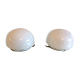 Pair of globe half moon ceiling lights in opaline vintage 60s-70s