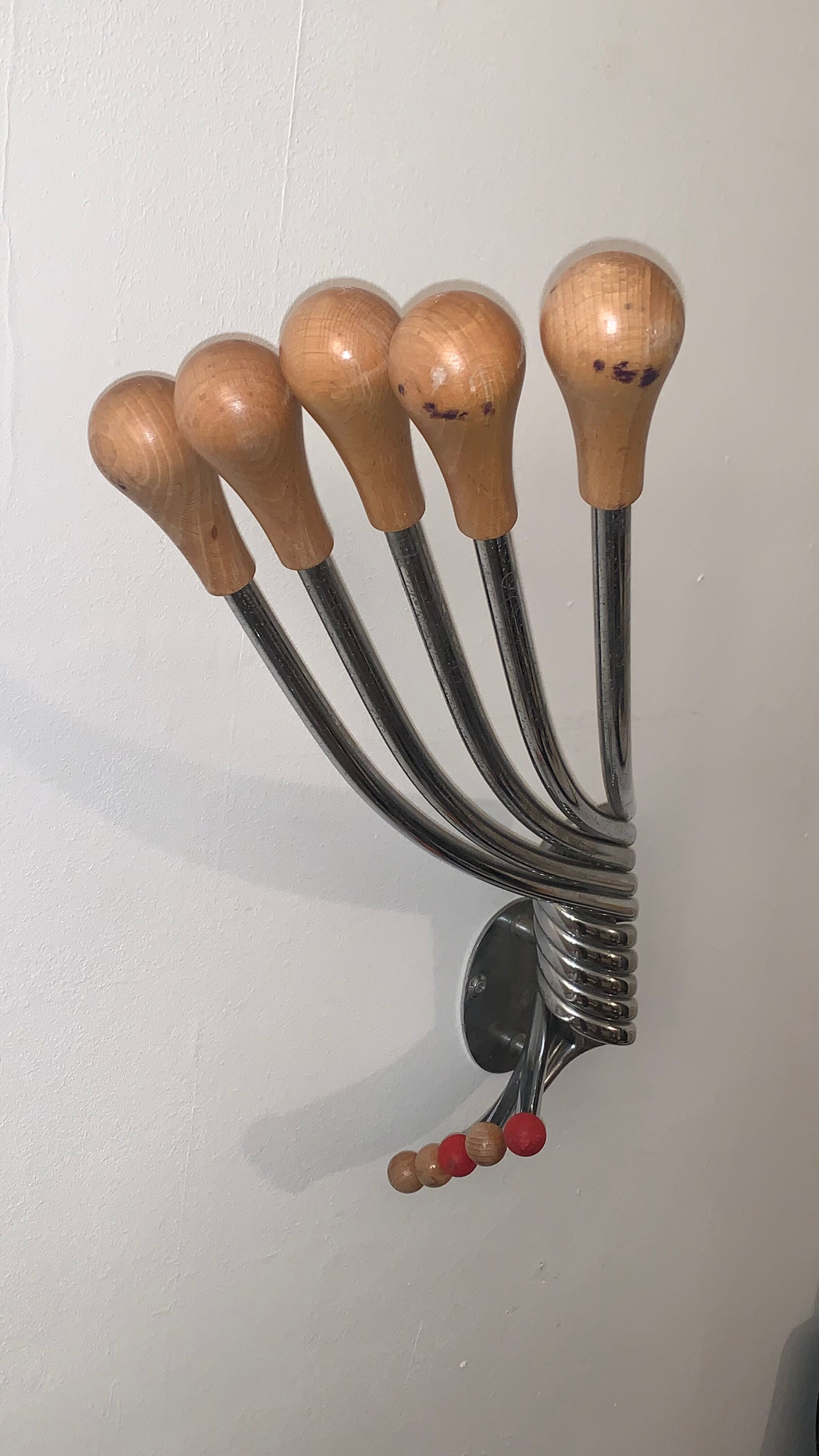 Vintage Wall mount ‘Octopus’ metal and wood swivel coat rack