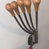 Vintage Wall mount ‘Octopus’ metal and wood swivel coat rack