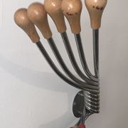 Vintage Wall mount ‘Octopus’ metal and wood swivel coat rack