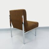 Vintage modernist armchair in wool fabric and chrome metal