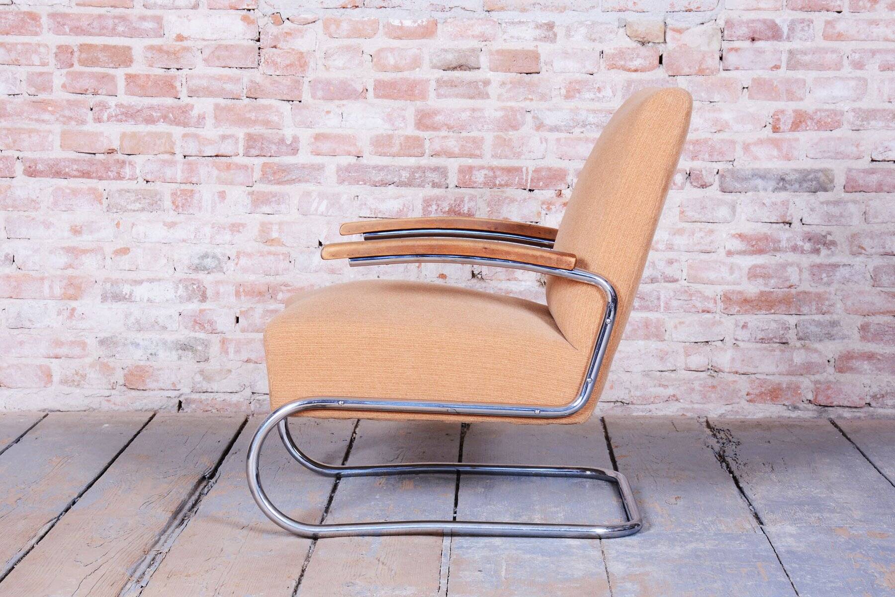 Bauhaus Armchair in Beech & Chrome attributed to Thonet, Czech, 1930s