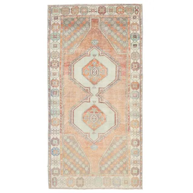 1970s Turkish Oushak Handmade Wool Cotton Orange Area Rug 127x256
