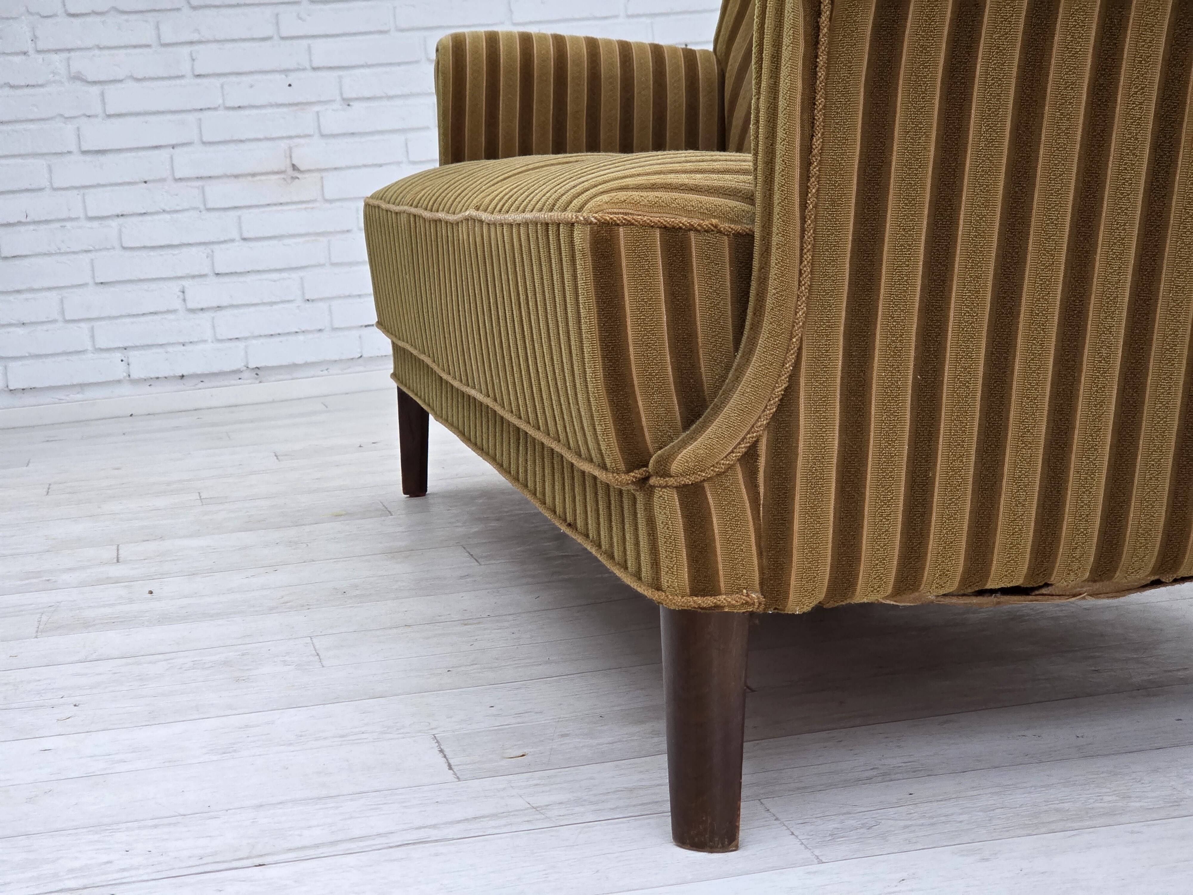 1960s, 3-seater Danish sofa, green furniture wool, original condition.