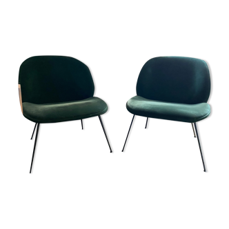 Pair of Beetle Gubi armchairs in green velvet