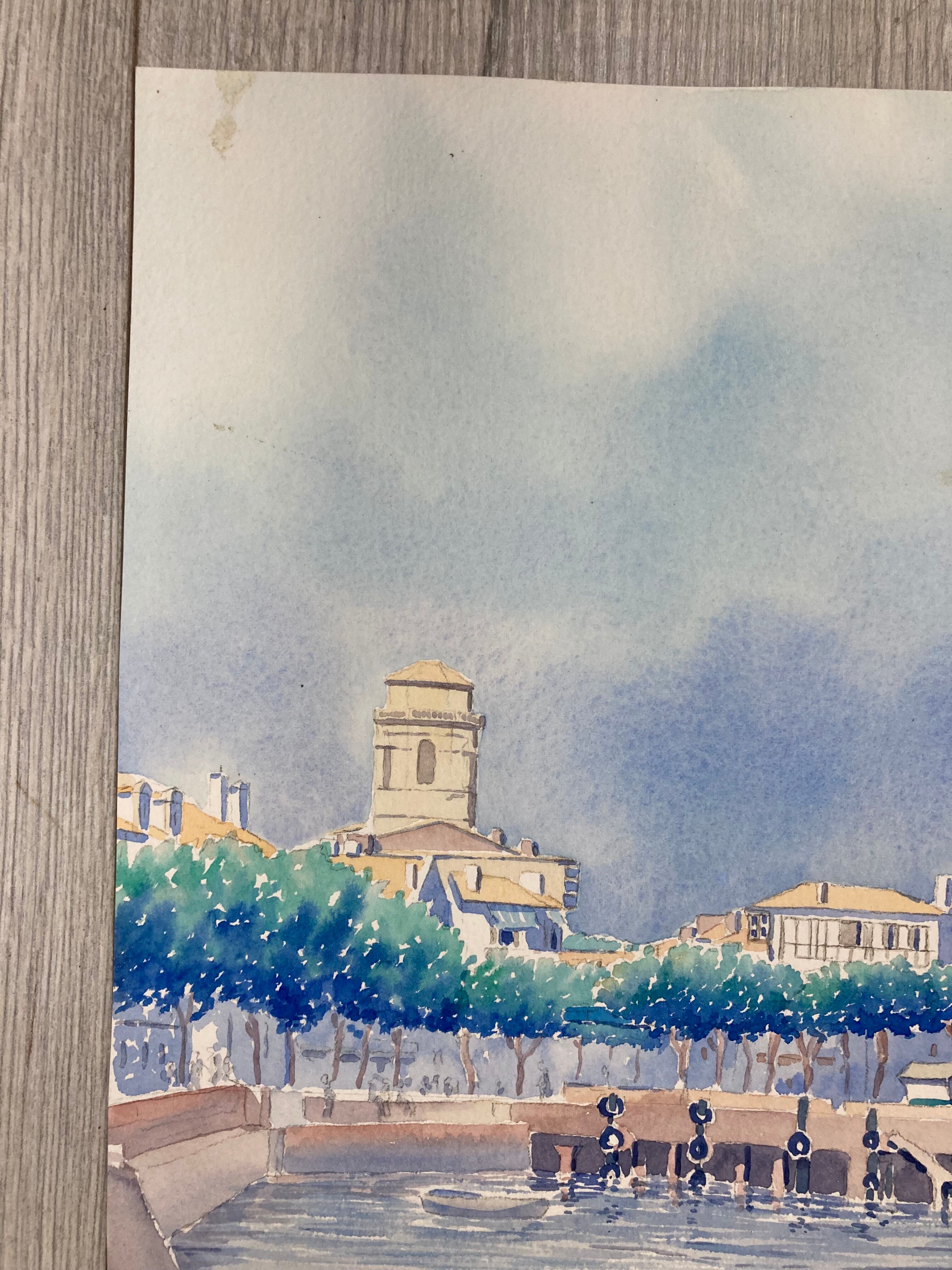 Aquarelle Marine Vintage Port de Saint-Jean-de-Luz