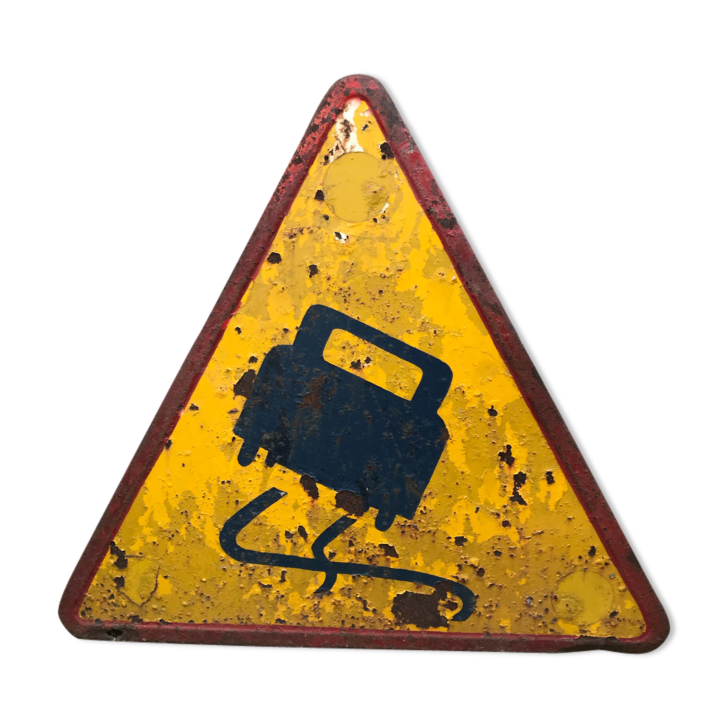 Old sign temporary dangerous turn sign