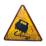 Old sign temporary dangerous turn sign