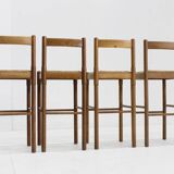 Ensemble de tabourets de bar vintage Vico Magistretti en frêne et paille, Italie
