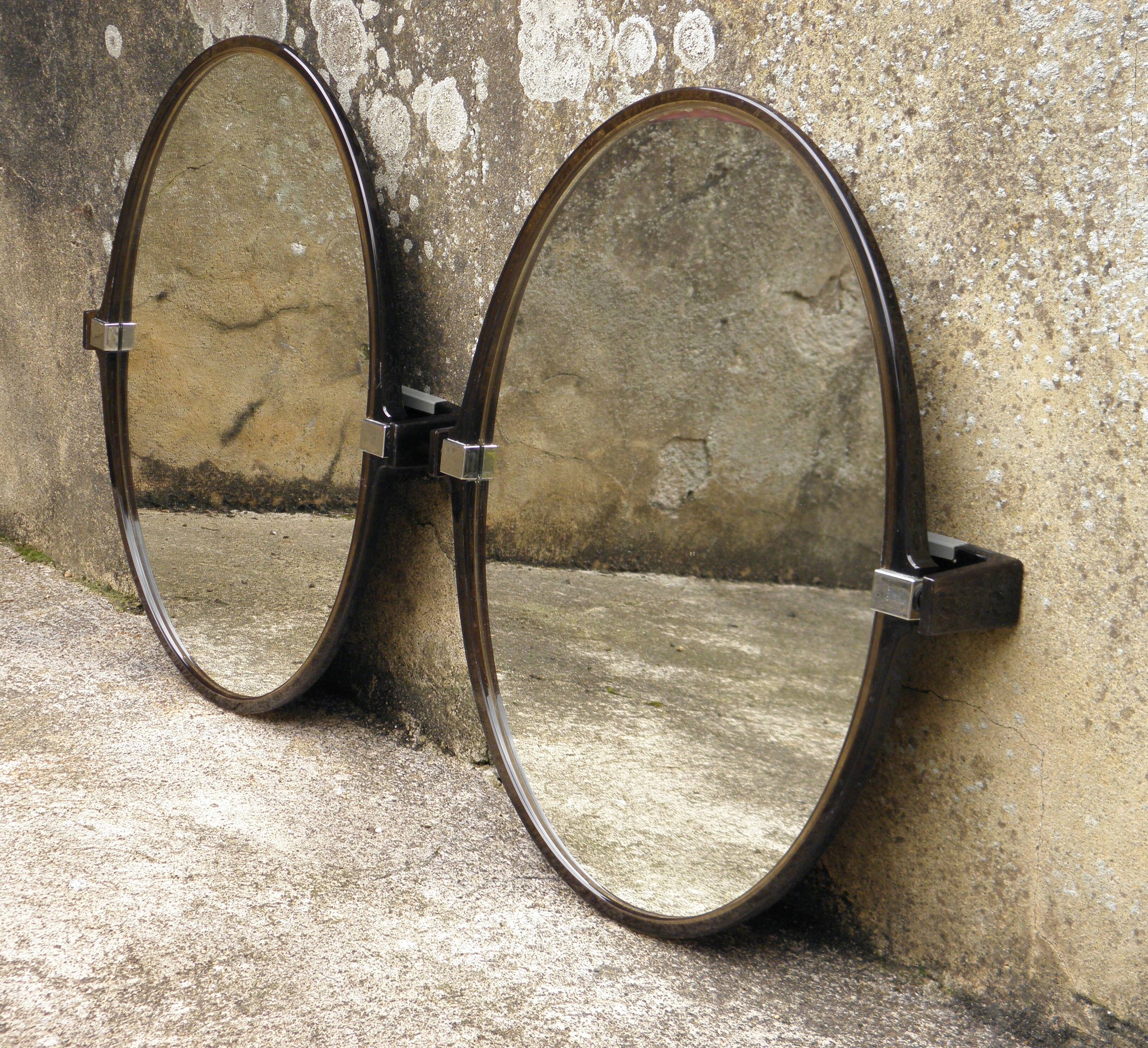 Pair of oval swivel plexi and chrome mirrors 1970