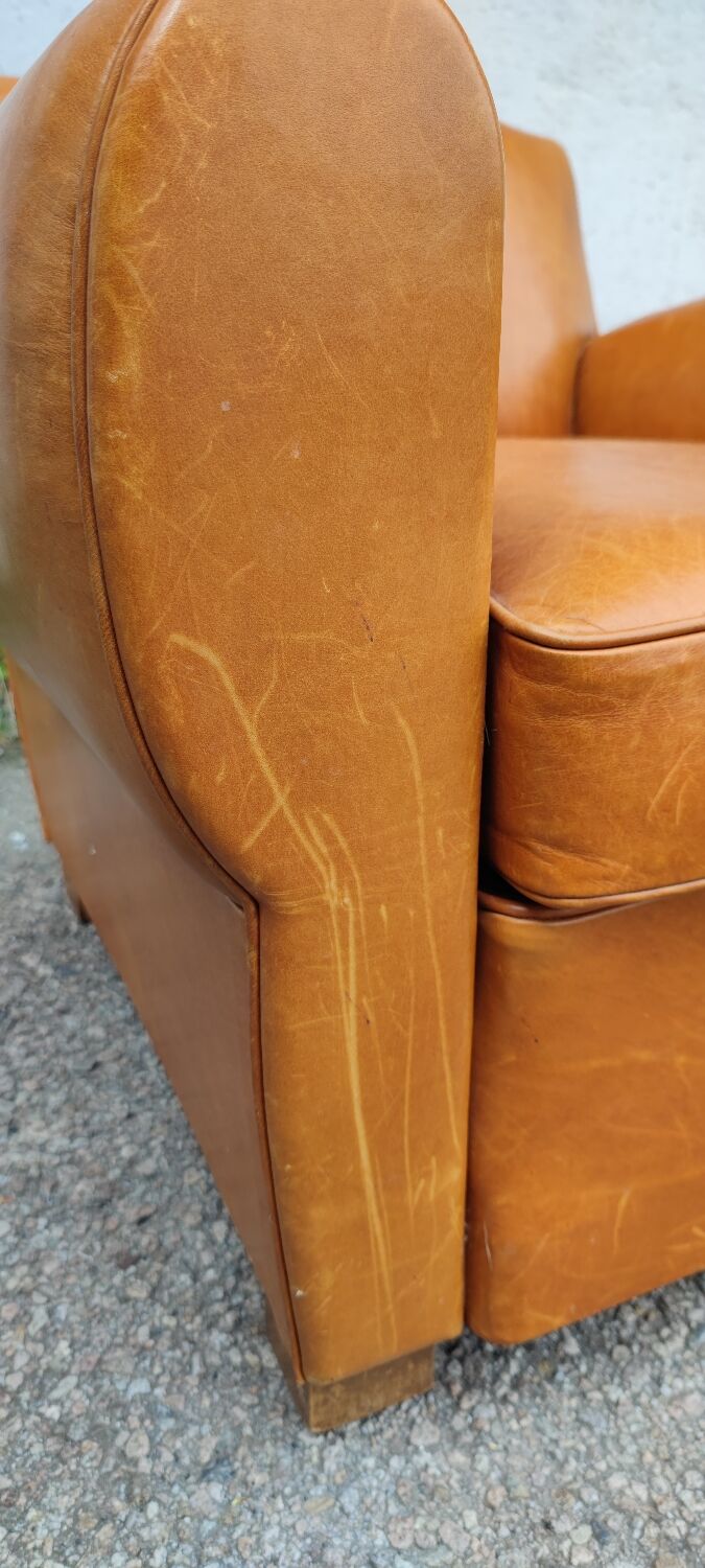 Pair leather club armchairs