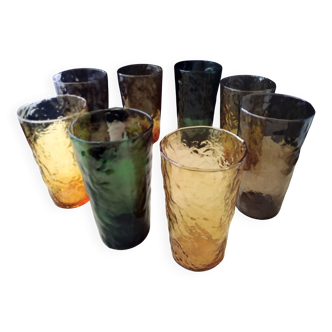 8 Verres à orangeade Vintage en verre froissé