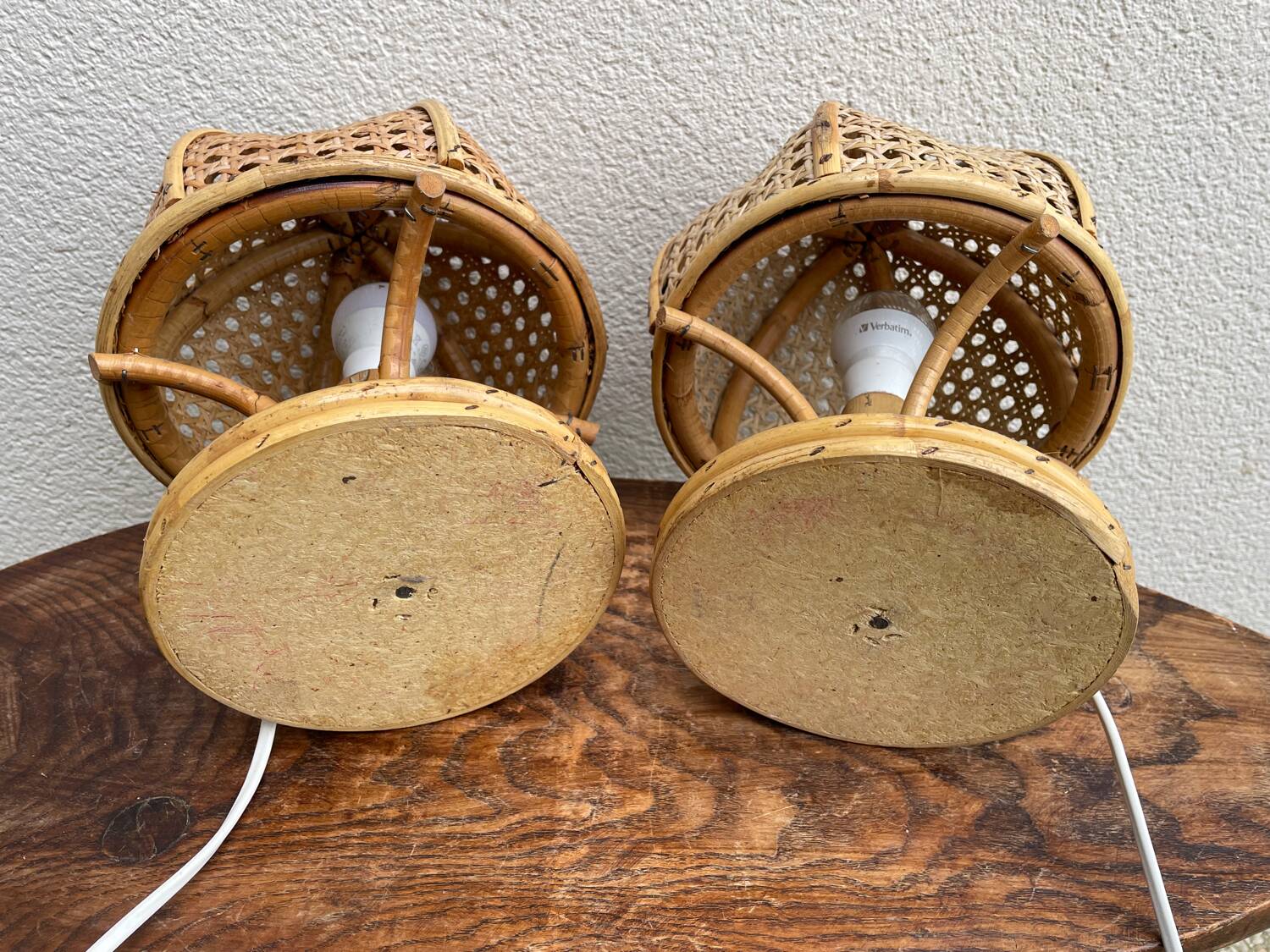 Pair of Italian rattan lamps