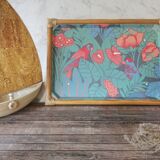 Folding tray parrots and flowers fiber and rattan