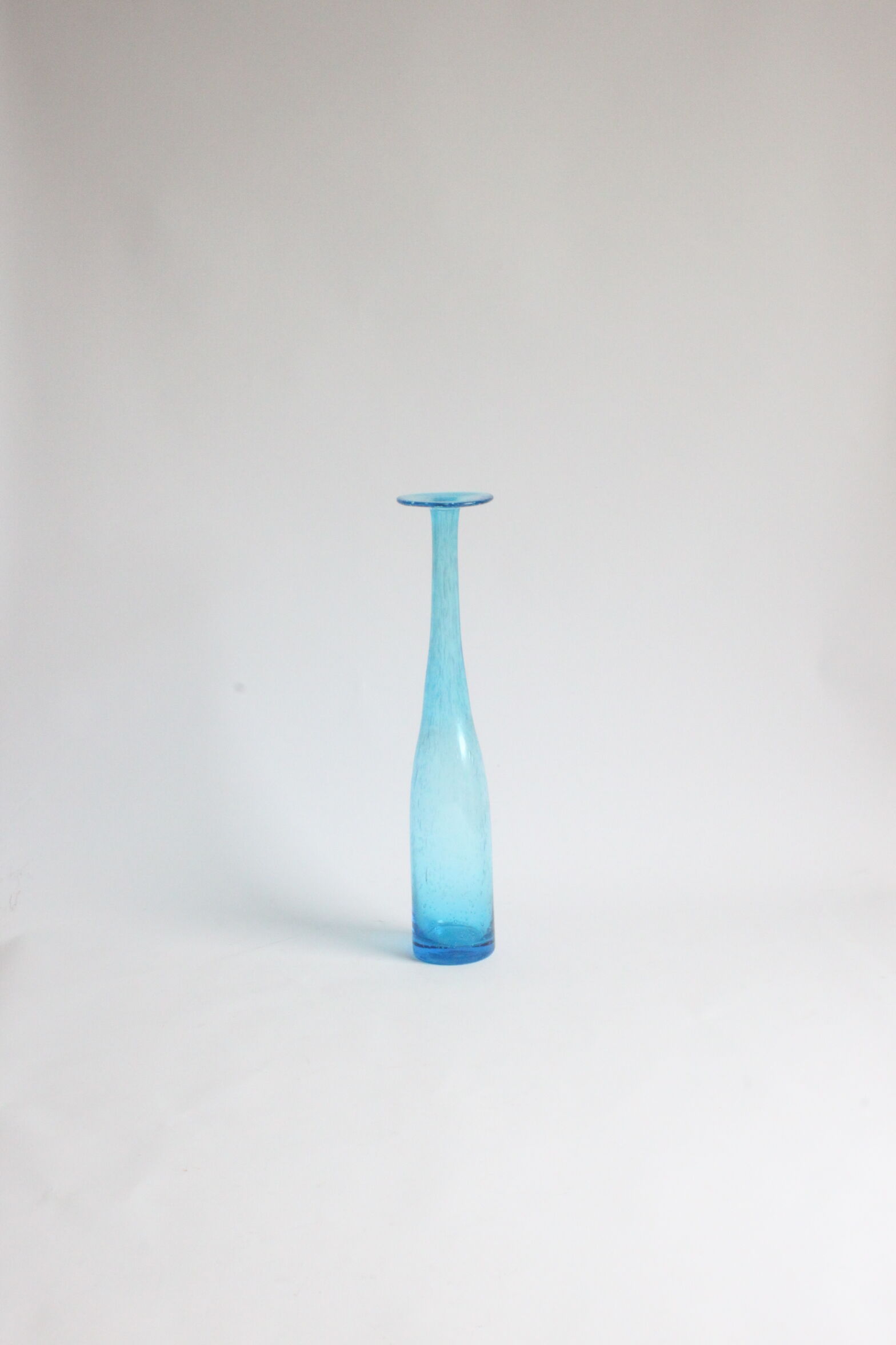 Vintage handblown blue bubble glass bottle vase