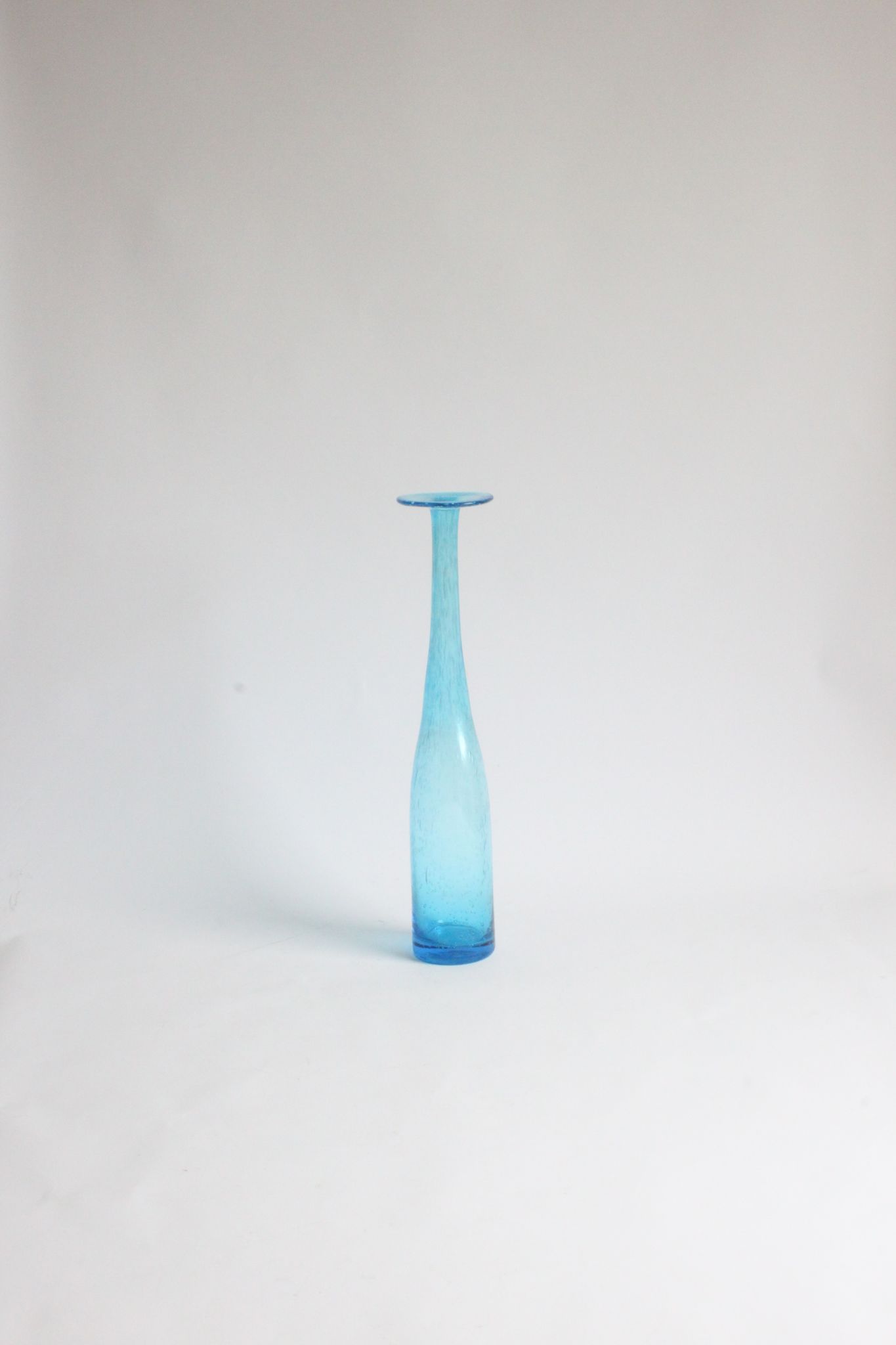 Vintage handblown blue bubble glass bottle vase