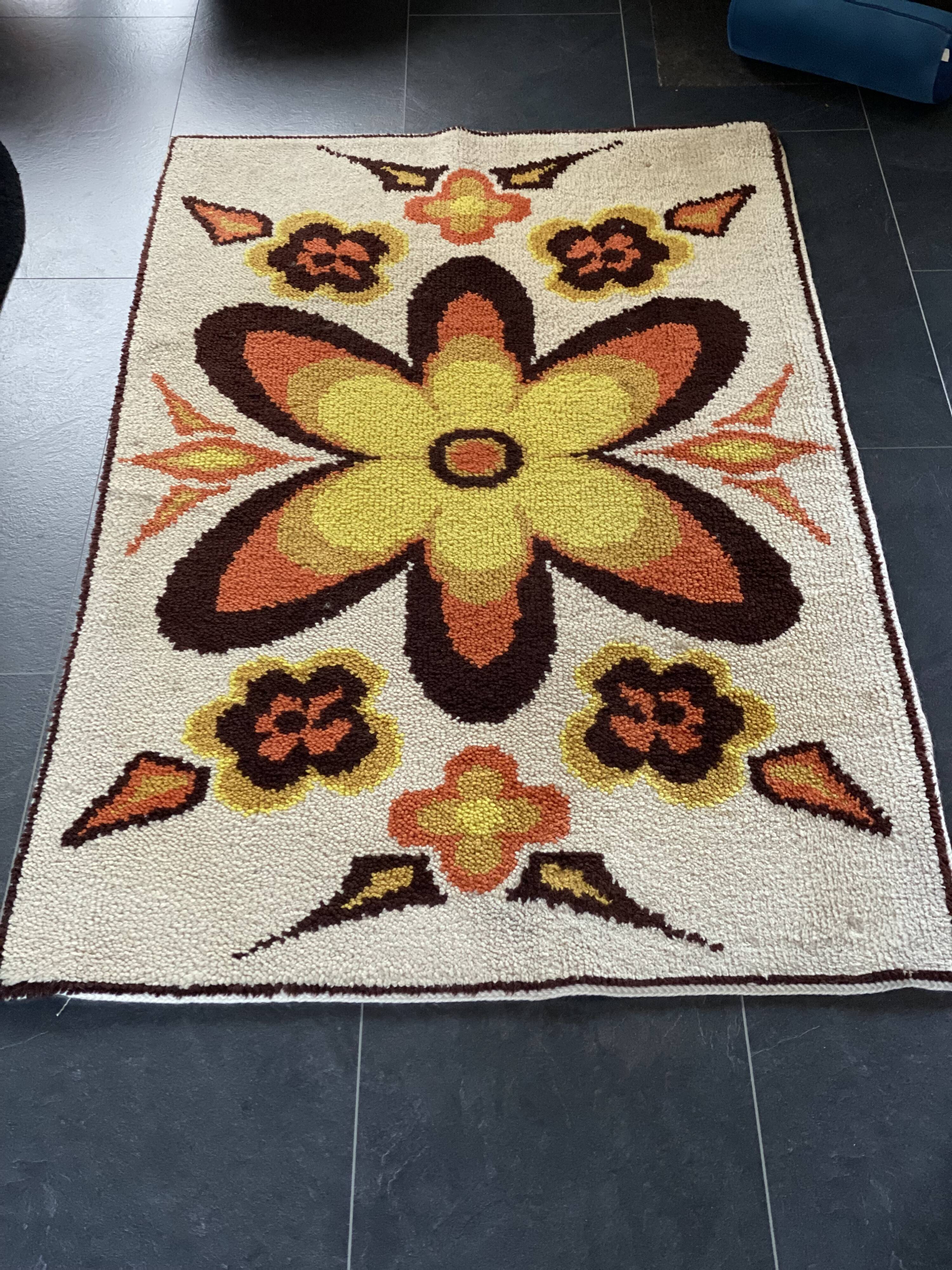 Vintage Floral Latch Hook Rug