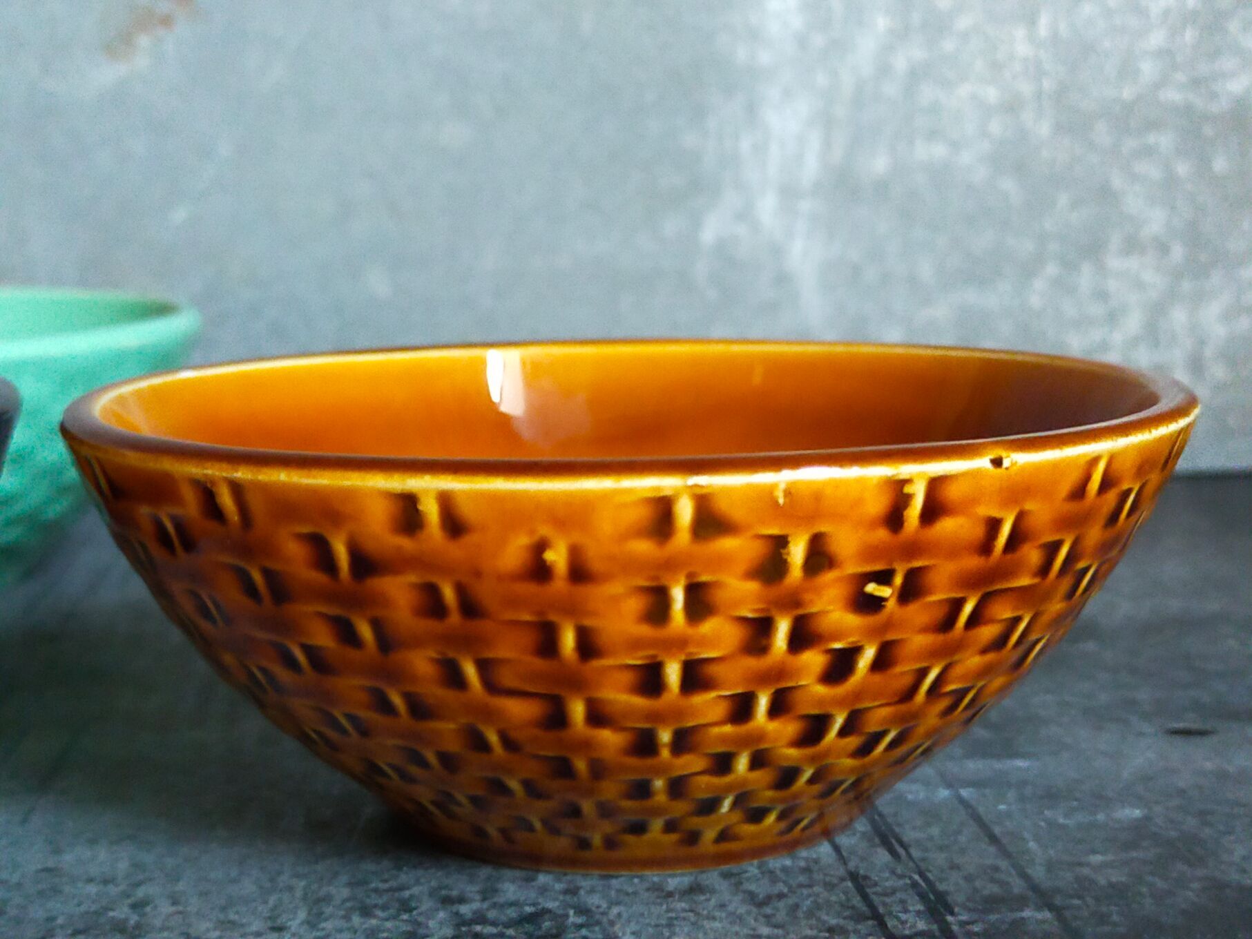 Seven vintage slip ceramic bowls