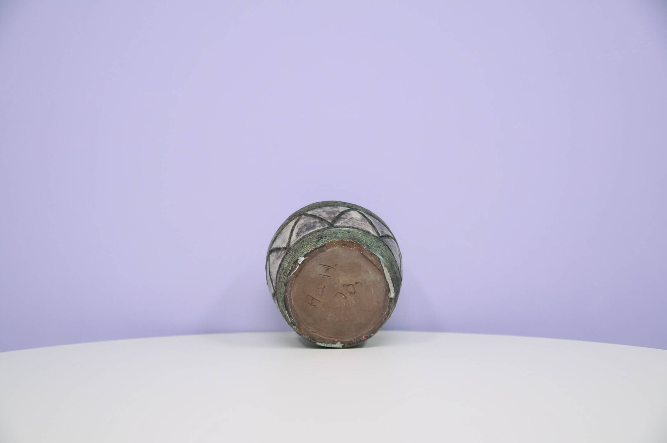 Vintage green & purple ceramic flower pot