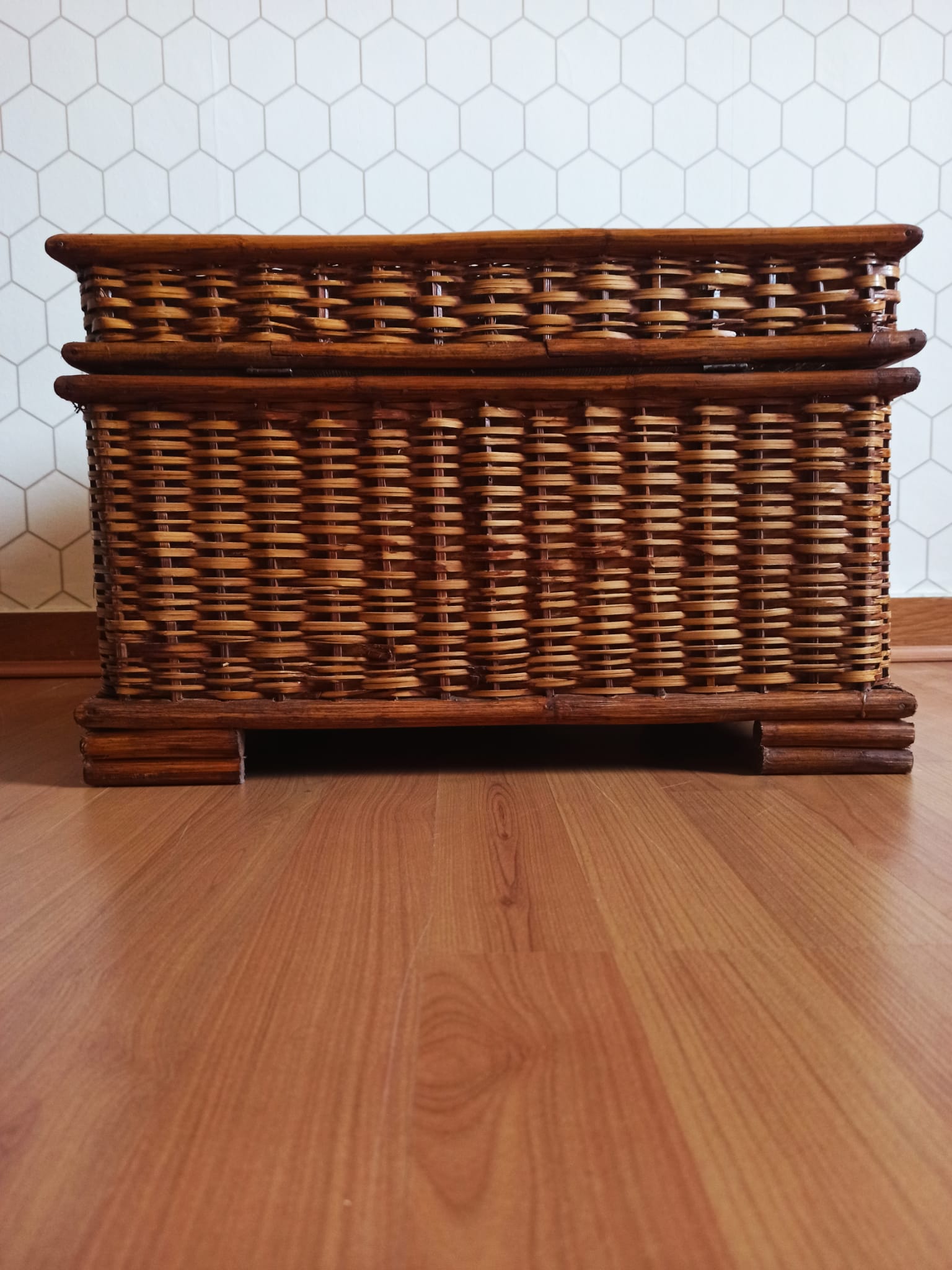 Ancient wicker, rattan and bamboo chest